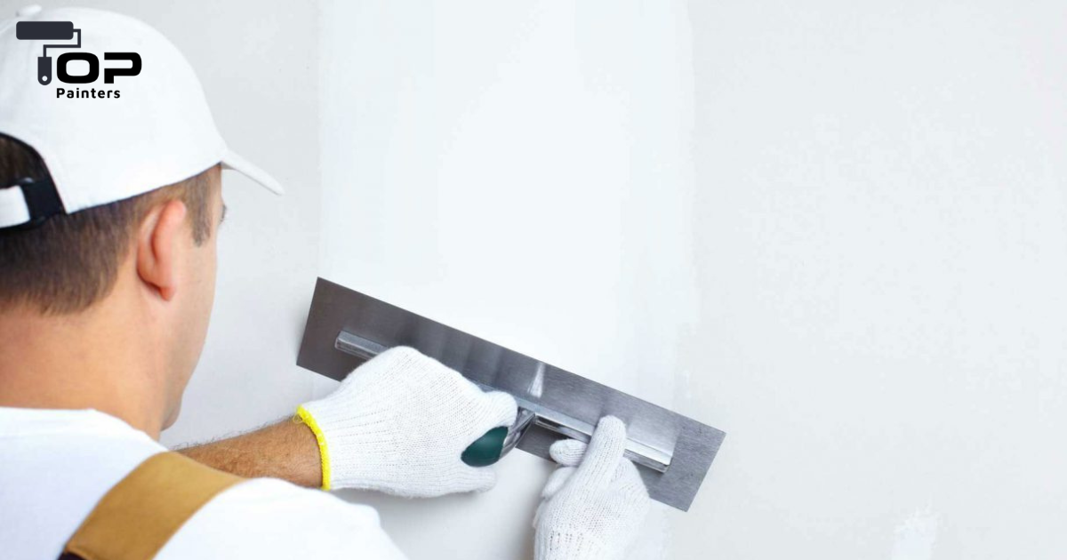 A painter is plastering a wall