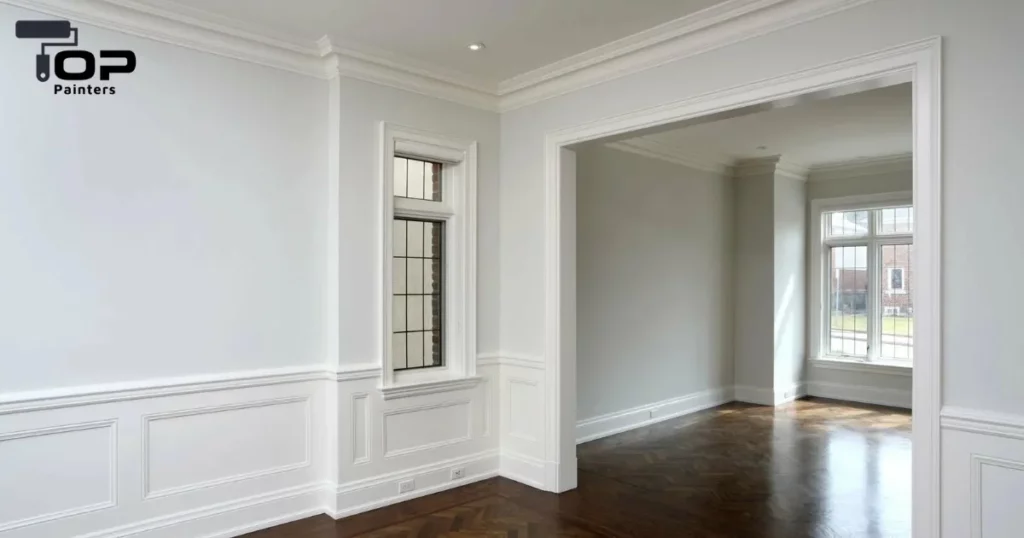 A house with white wall crown moldings