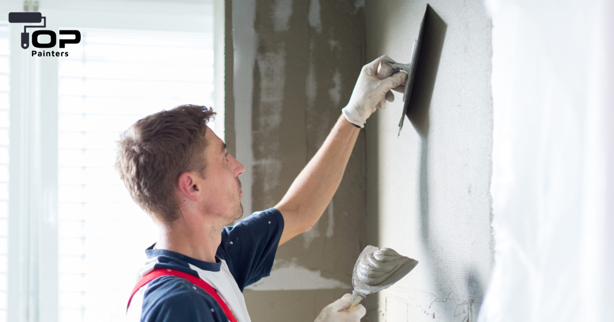 A man is plastering a wall