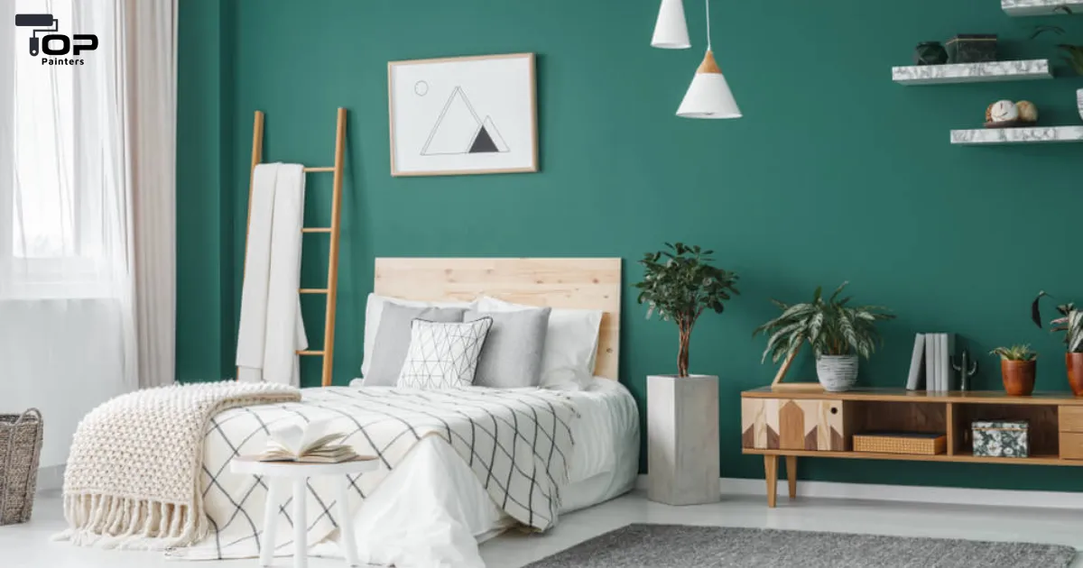 A room painted with green color.