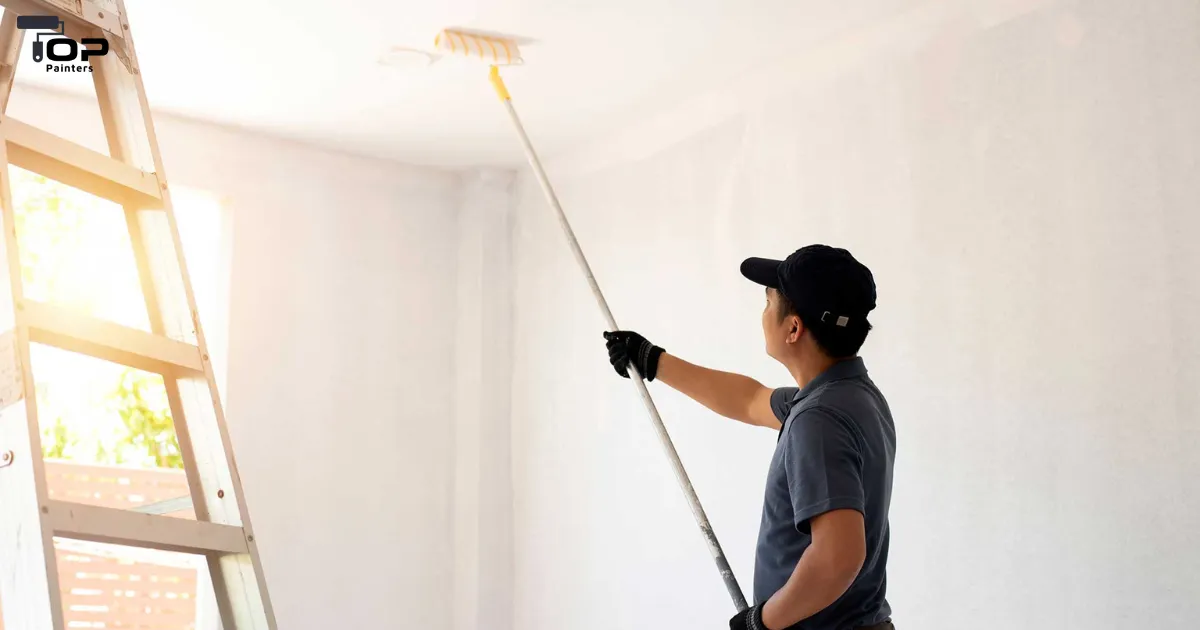 A man painting a ceiling