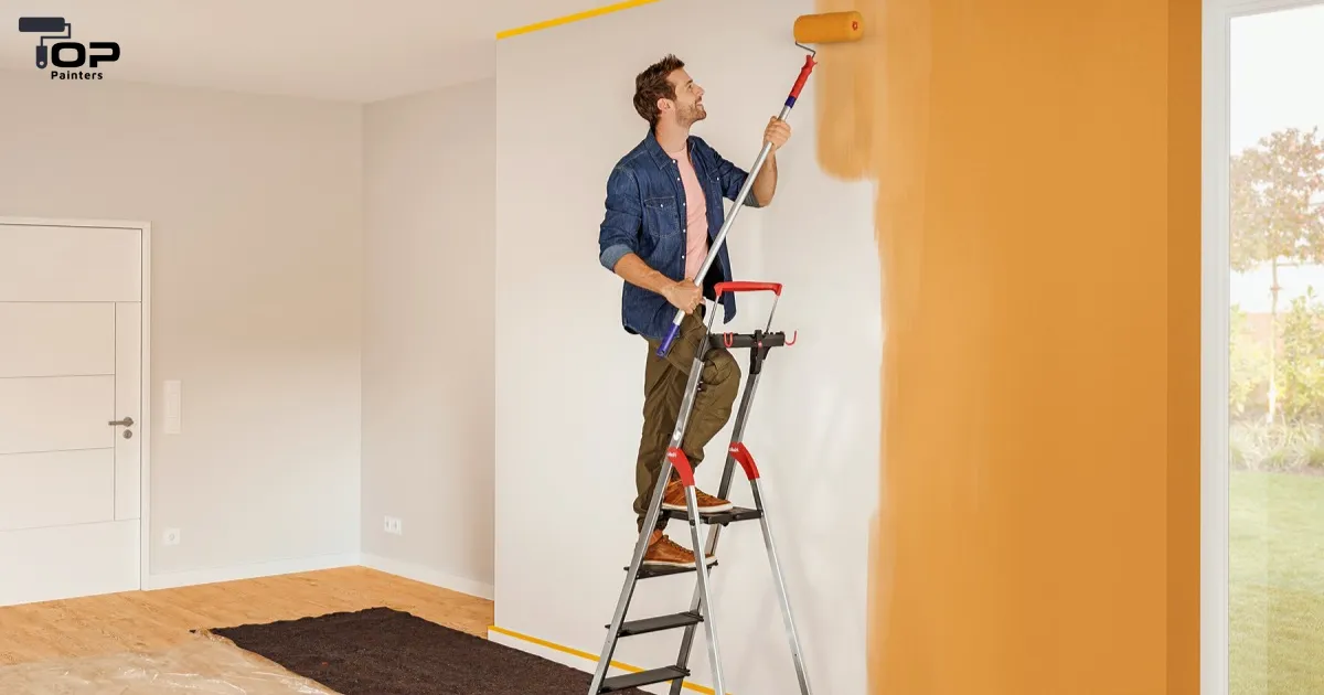 A painter applying expert tips for using acrylic paint on a wall.