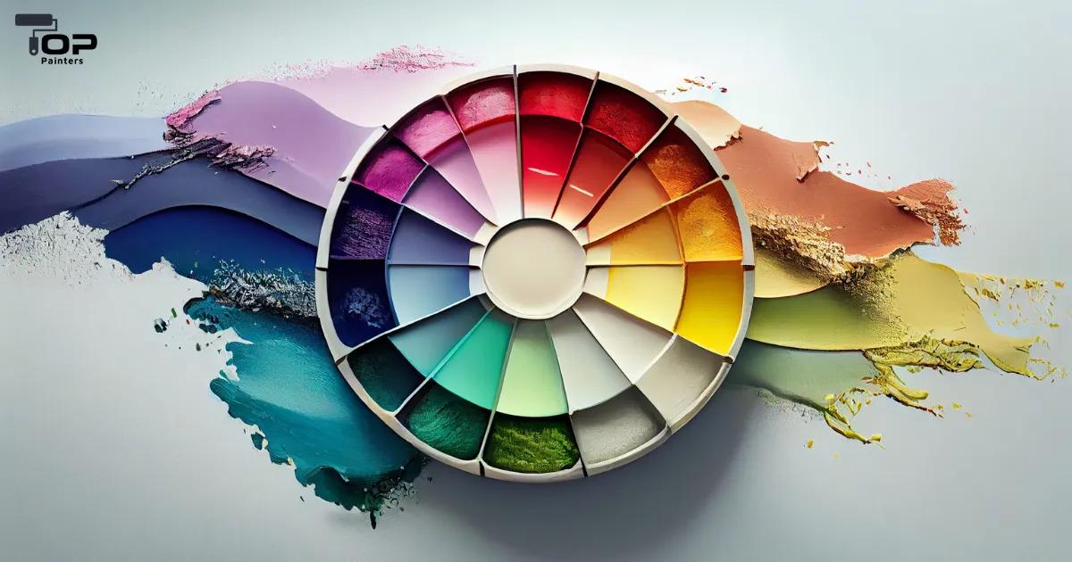 A professional painter mixes colors to create different color compositions.