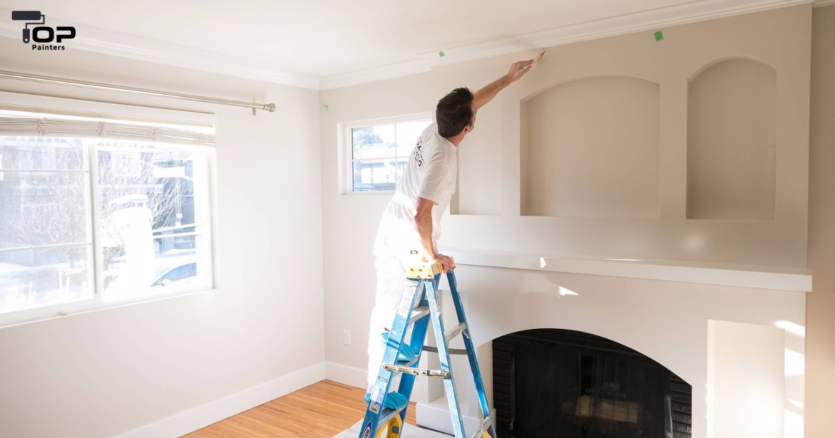 A professional painter is painting a new home.