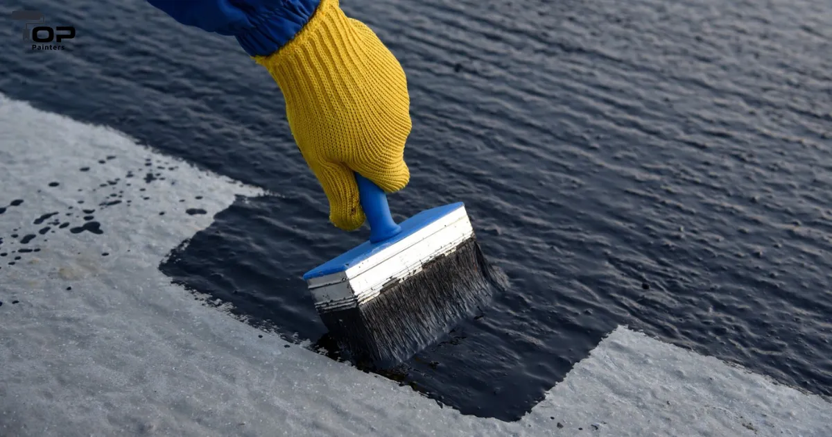 Painting a building with building paints.