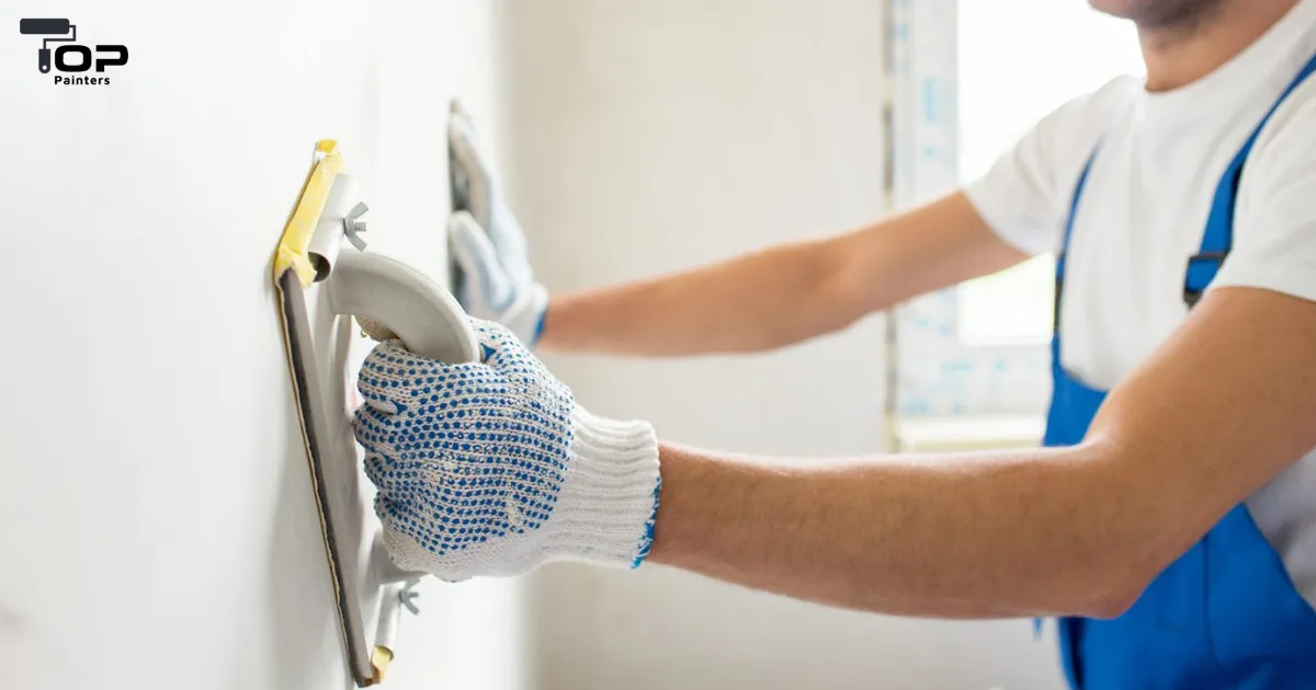 A man applying wall putty for a smooth surface before painting.