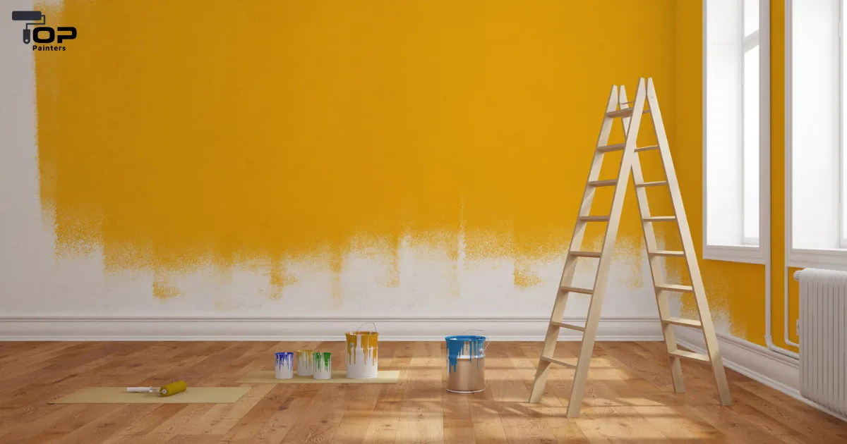 Applying oil-based paint for buildings on a wall.