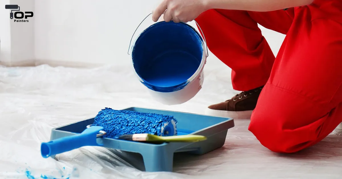 Professional painter preparing oil-based paint for buildings.