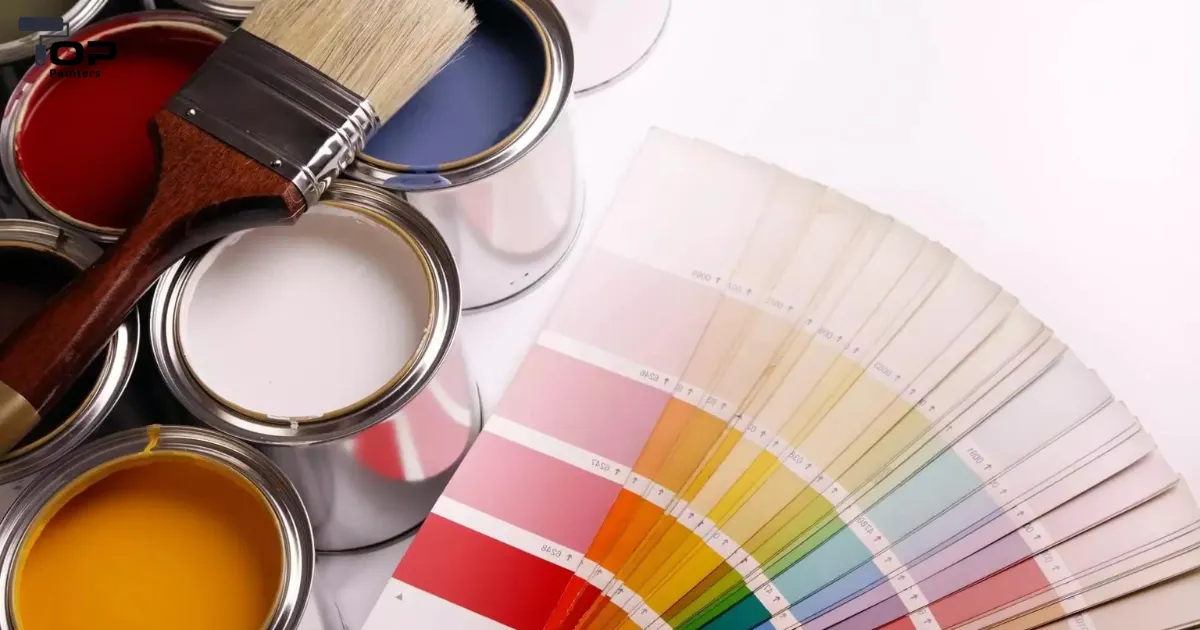 A selection of paints and brushes used for calculating painting costs.